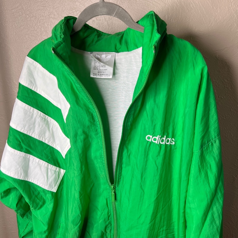 Rare 90s Adidas Trefoil Green Soccer Big Logo NY Style Zip Up Jacket Size XL